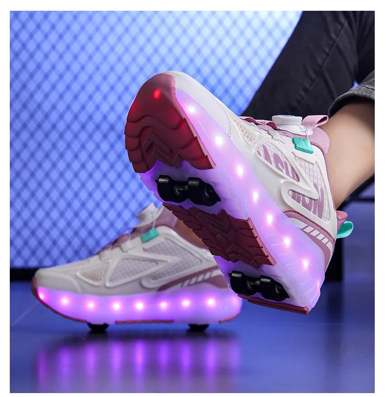 Children's 4-Wheel LED Light Roller Skate Shoes – Removable Wheeled Rolling Sneaker for Kids