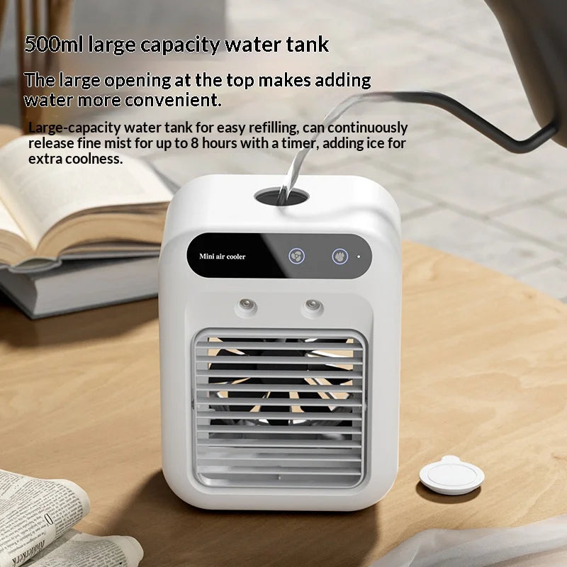 Portable Spray Air Cooler — Desktop Evaporative Humidifier Fan & Mobile Air Conditioner for Home & Dorm