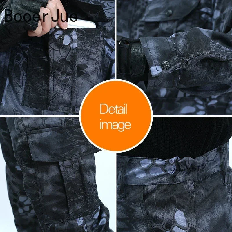 Men's Python Pattern Tactical Tracksuit – Wear-Resistant Outdoor Work Suit (M–4XL)