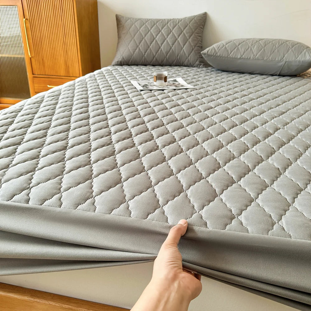 Waterproof Fitted Mattress Cover – Breathable Mattress Protector, Gray & White, Multiple Sizes