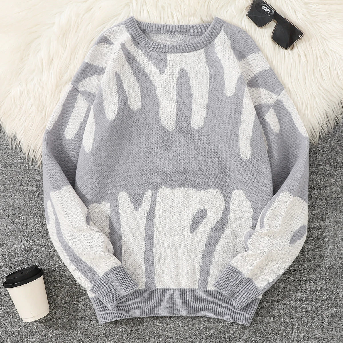 Men's Jacquard Contrast Color Pullover Sweater — Textured Knitwear