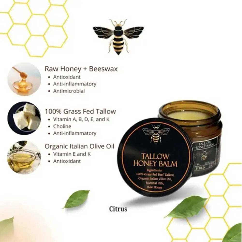 Grass-Fed Beef Tallow Balm with Raw Honey — Natural Moisturizer