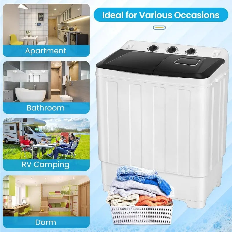 Portable Washing Machine — 2-in-1 Twin Tub Washer & Spinner Combo, 30 lbs Capacity (19 lbs Washer + 11 lbs Spinner), Compact Laundry