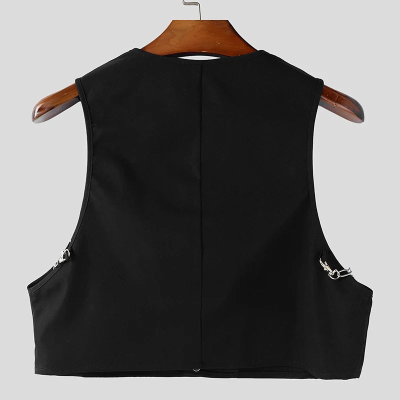 INCERUN Men's V-Neck Sleeveless Crop Vest — Solid Color Streetwear Waistcoat