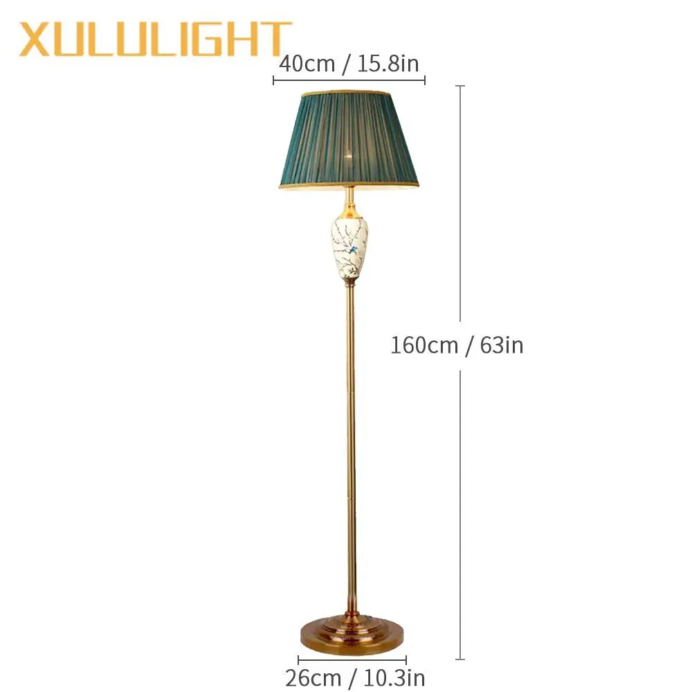 Ceramic Floor Lamp – Fabric Shade & LED Lighting