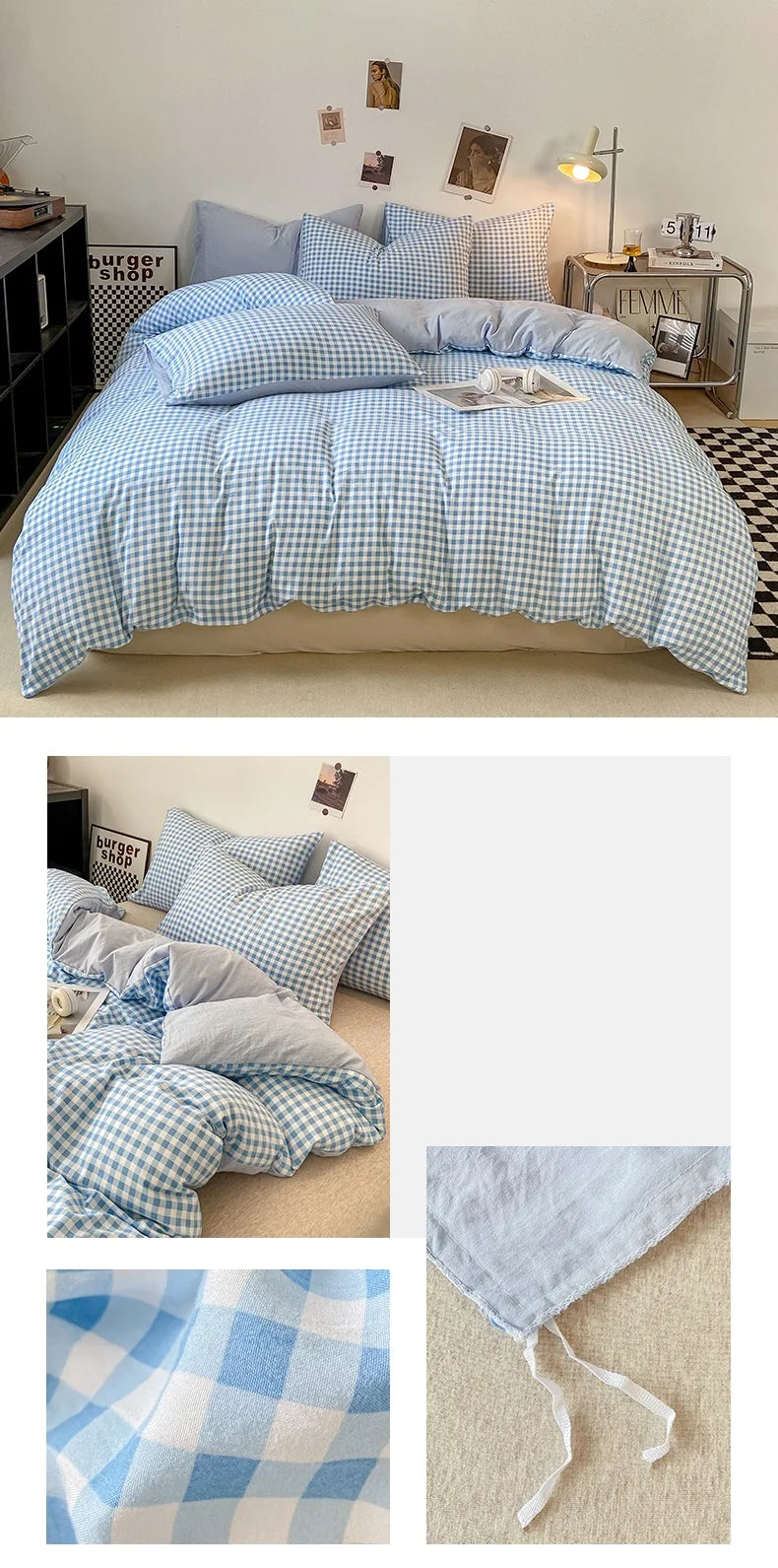 Plaid Double-Sided Quilt Cover – Skin-Friendly Duvet Cover, Single to King (No Pillowcase)