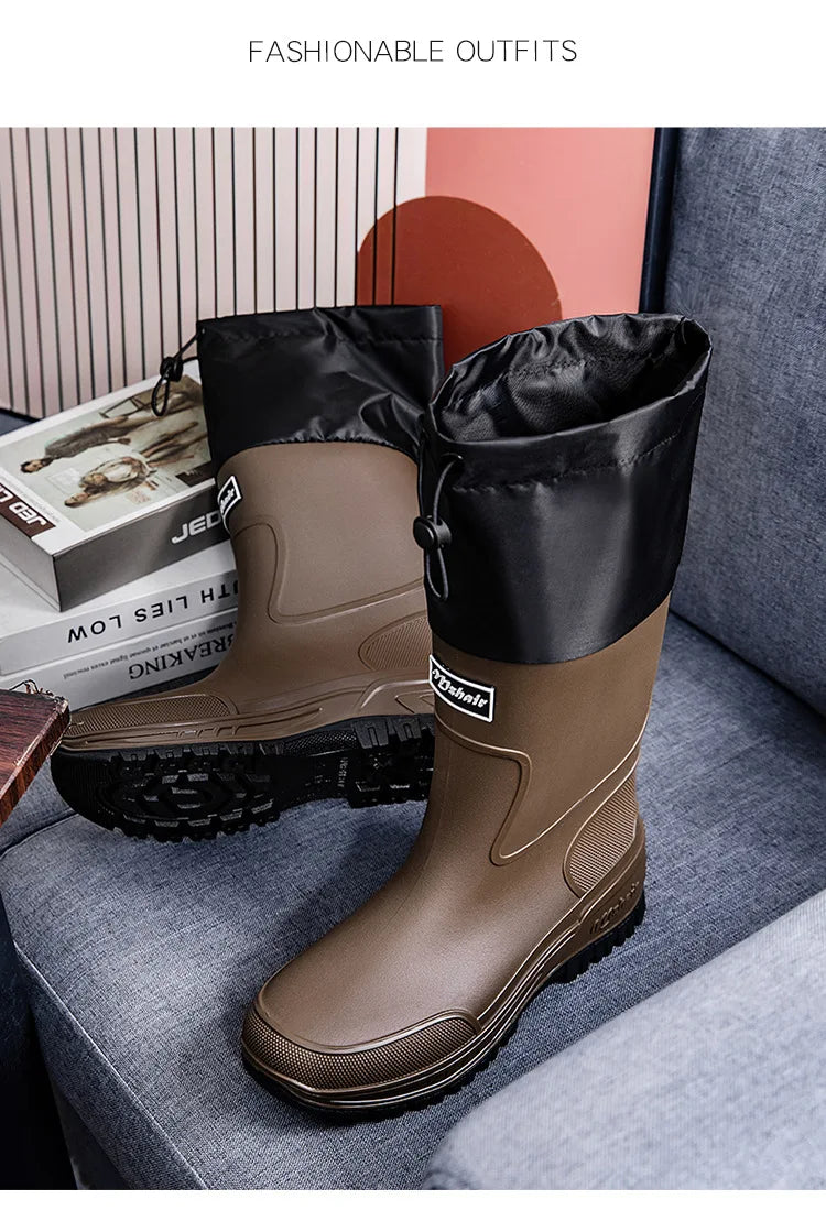 Men's Mid-Calf PVC Rain Boots with EVA Insoles