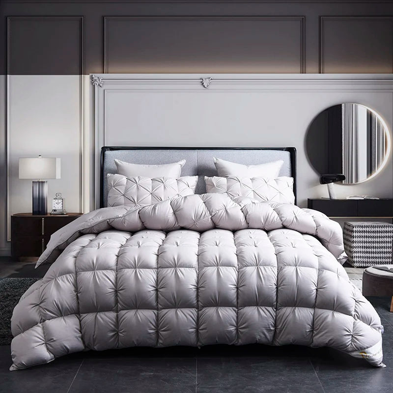 White Goose Down Duvet – Thick Winter Comforter with 3D Pinch Pleat Design, Twin to King