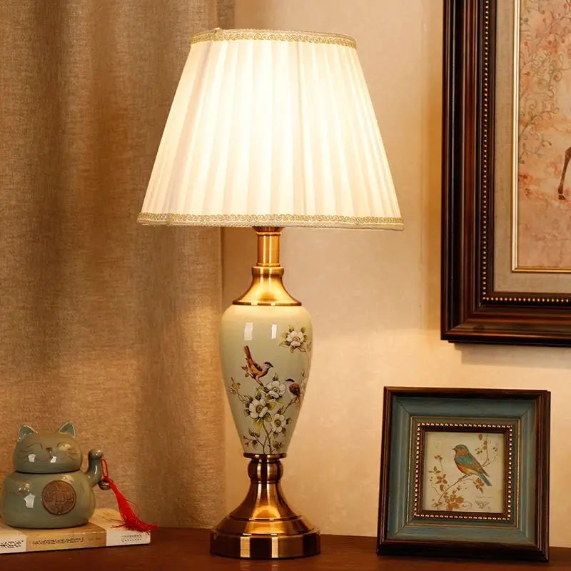 French Style Ceramic Lamp – Fabric Shade