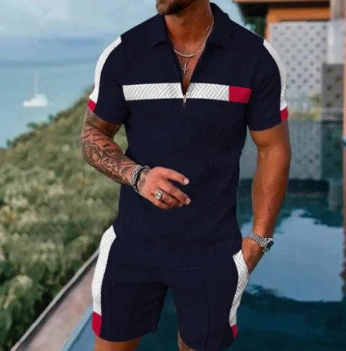 Men's 3D Printed Summer Tracksuit Set – Short Sleeve Polo Shirt & Shorts
