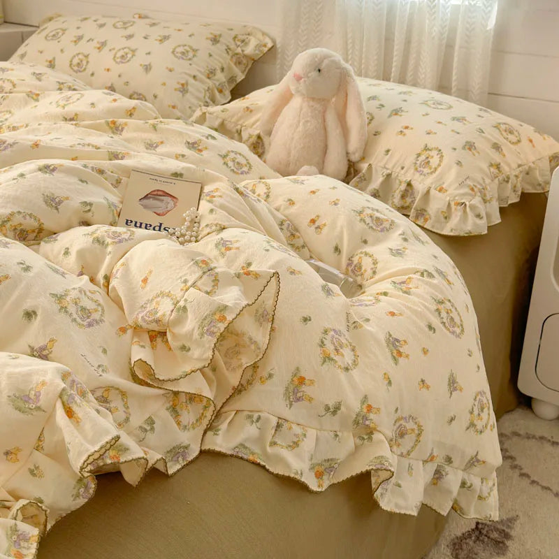 Lace Ruffle Duvet Cover – Printed Floral Comforter Cover for Adults & Kids, Single to King