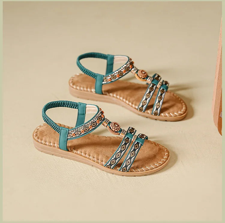 Women's Bohemian Flat Beach Sandals – Anti-Slip Elegant One-Line Sandals