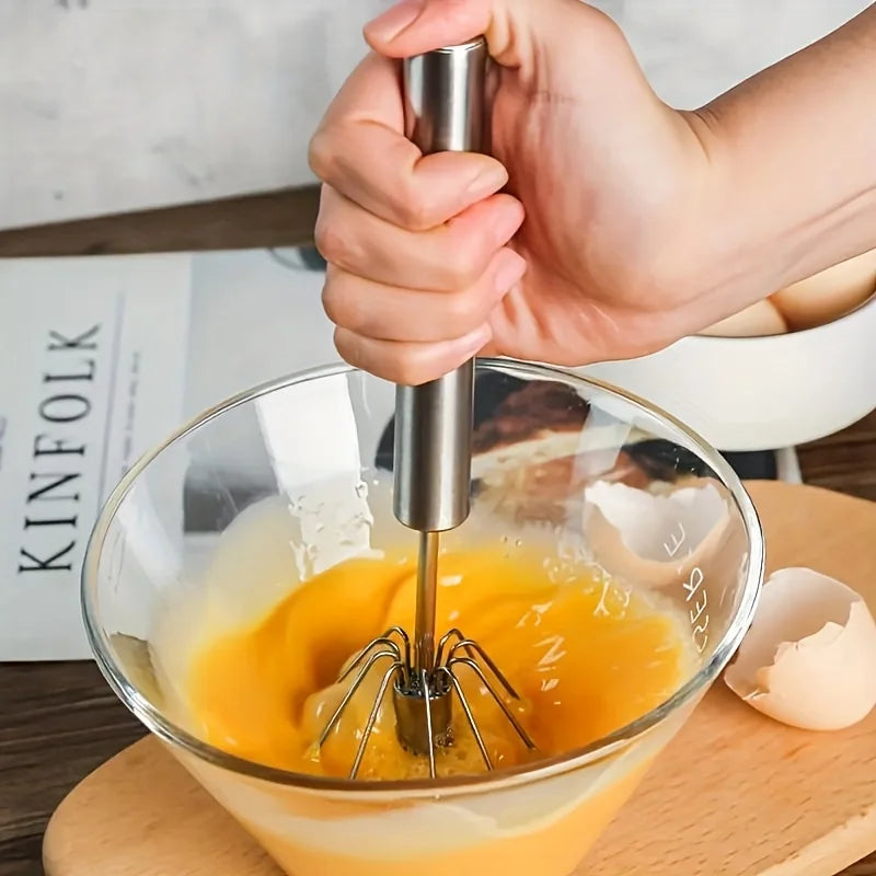 Whisk Faster. Bake Better. — Stainless Steel Semi-Automatic Egg Beater | S/M/L Sizes, Hand Push Mixer, Milk Frother, Kitchen Baking Tool