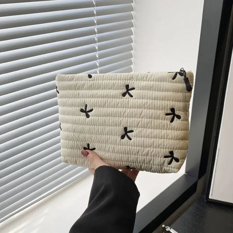 Cute Embroidery Bow Makeup Bag – Large Capacity Zipper Cosmetic & Wash Storage Bag
