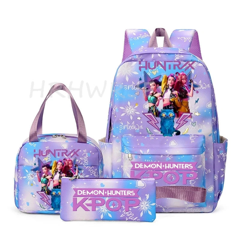 KPop Demon Hunter 3-Piece Backpack Set – School Bag, Shoulder Bag & Clutch
