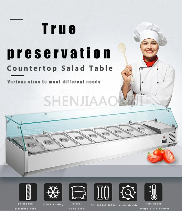 Commercial Refrigerated Salad Cabinet – Pizza Prep Table & Dessert Freezer 220V