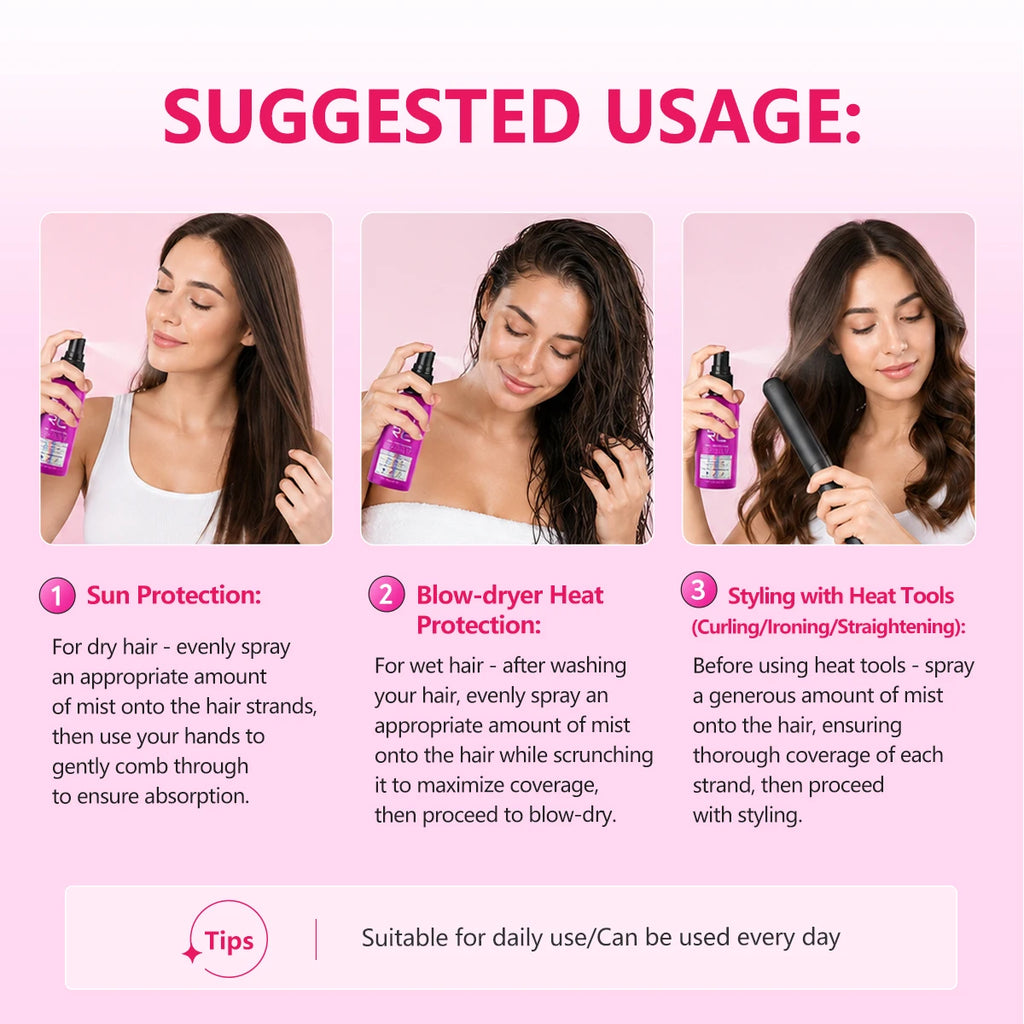 PURC Heat Protection Spray Smoothing Anti Frizz Dry Hair Scalp Treatment Hair Care Products for Women