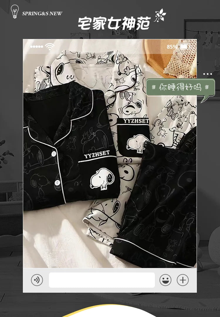 Women's Snoopy Cartoon Long Sleeve Pajamas Set | Cute Anime Loungewear for Students