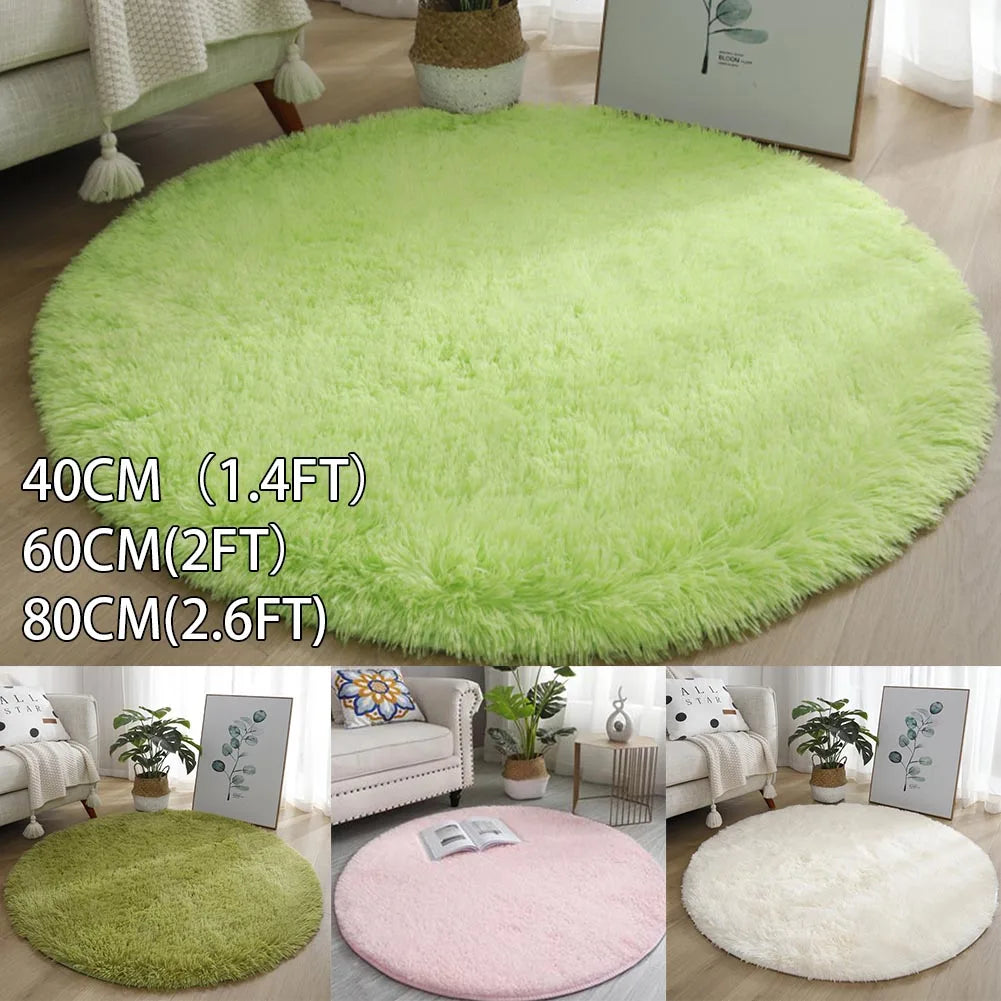 Super Soft Shaggy Area Rug – Anti-Slip 4cm Pile Round Rug for Living Room & Bedroom, 12 Colors & 3 Sizes