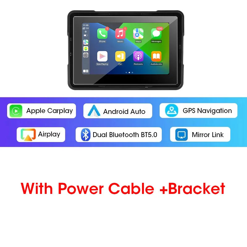 5"/7" Motorcycle CarPlay Screen – Wireless CarPlay & Android Auto, GPS Navigation, Dual Bluetooth, IPX7