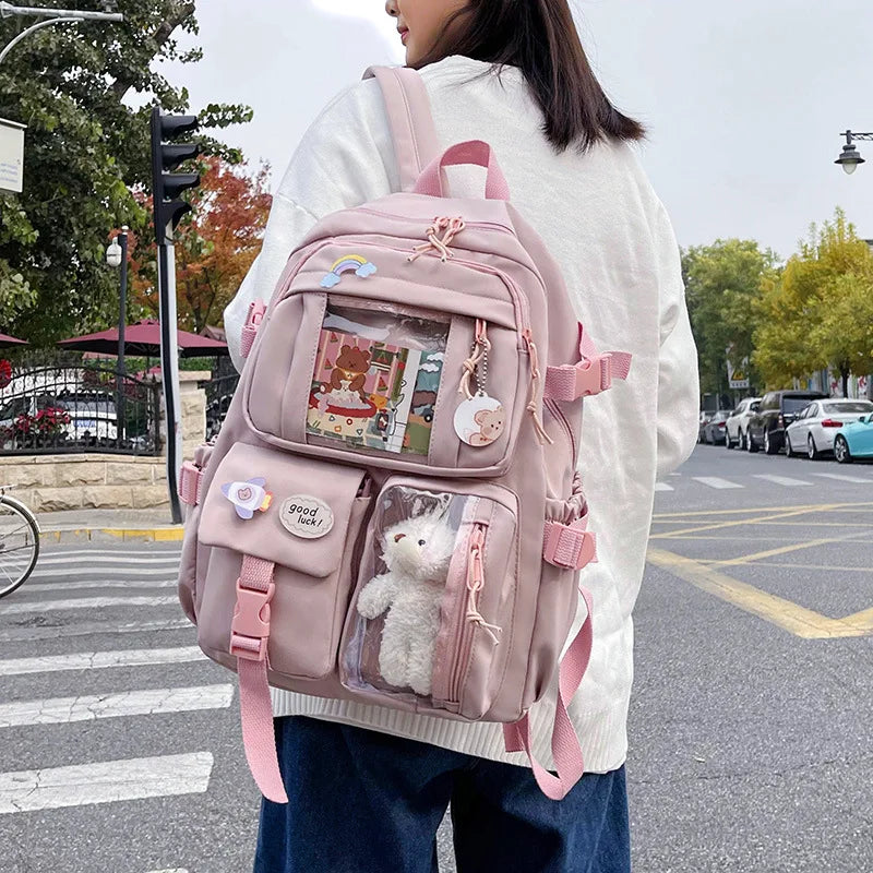 HTLT Korean Style Nylon Backpack – Large Capacity Waterproof Student School Bag for Women