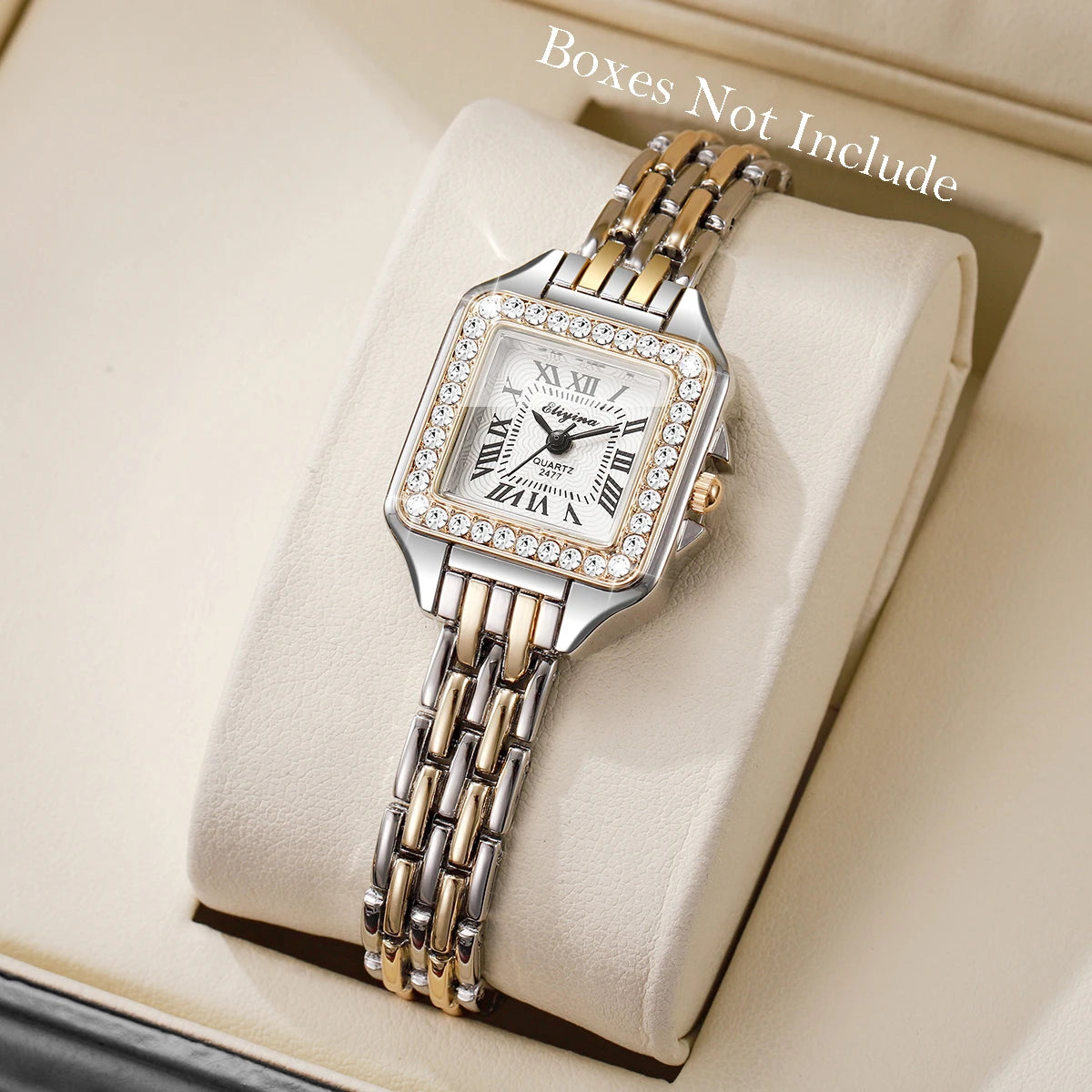 Women's Elegant Rhinestone Square Quartz Watch | Roma Dial Fashion Ladies Wristwatch