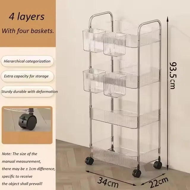 Acrylic Rolling Storage Cart — 2/3/4 Tier Organizer Trolley for Kitchen, Bathroom & Office