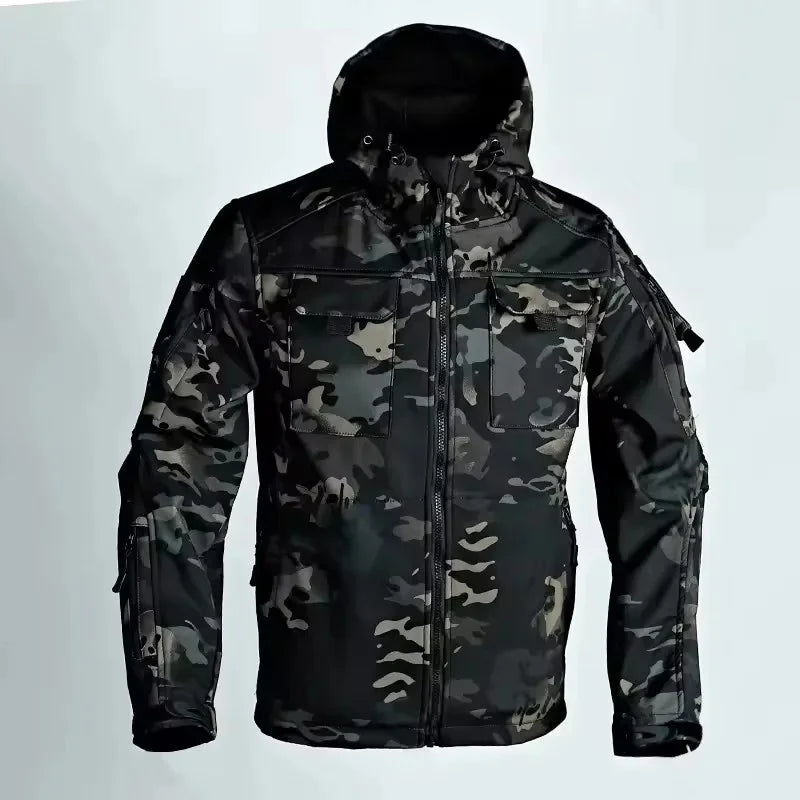Men's Military Tactical Soft Shell Jacket – Waterproof Windproof Hooded Outdoor Coat