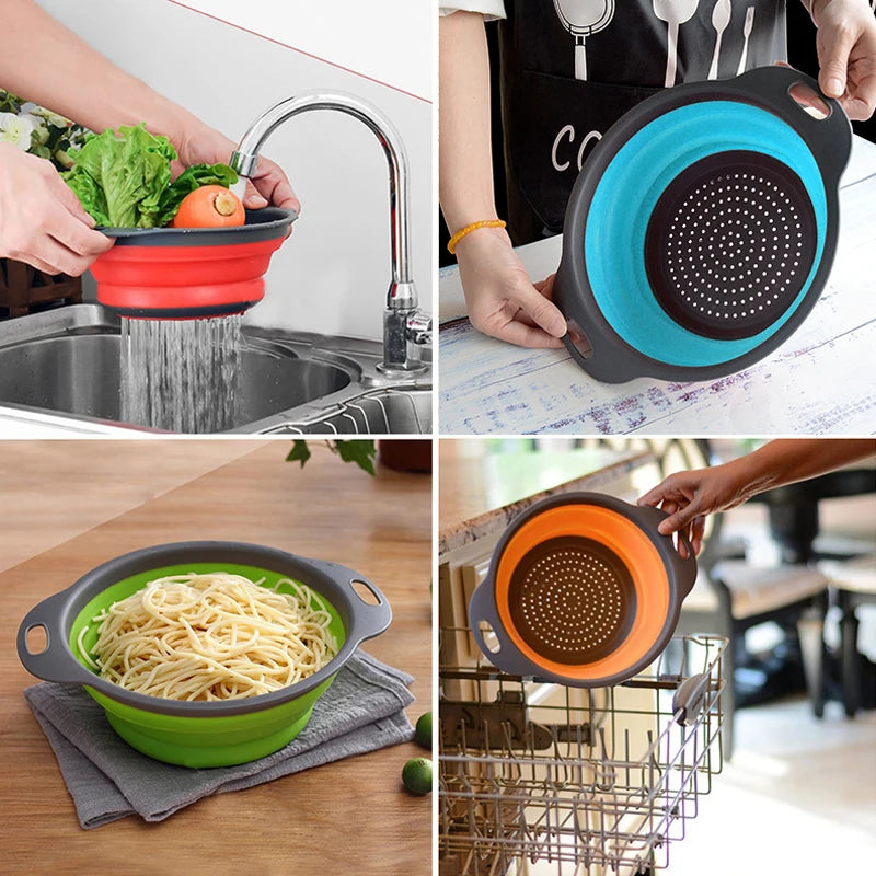 Foldable Silicone Colander Drain Basket — Collapsible