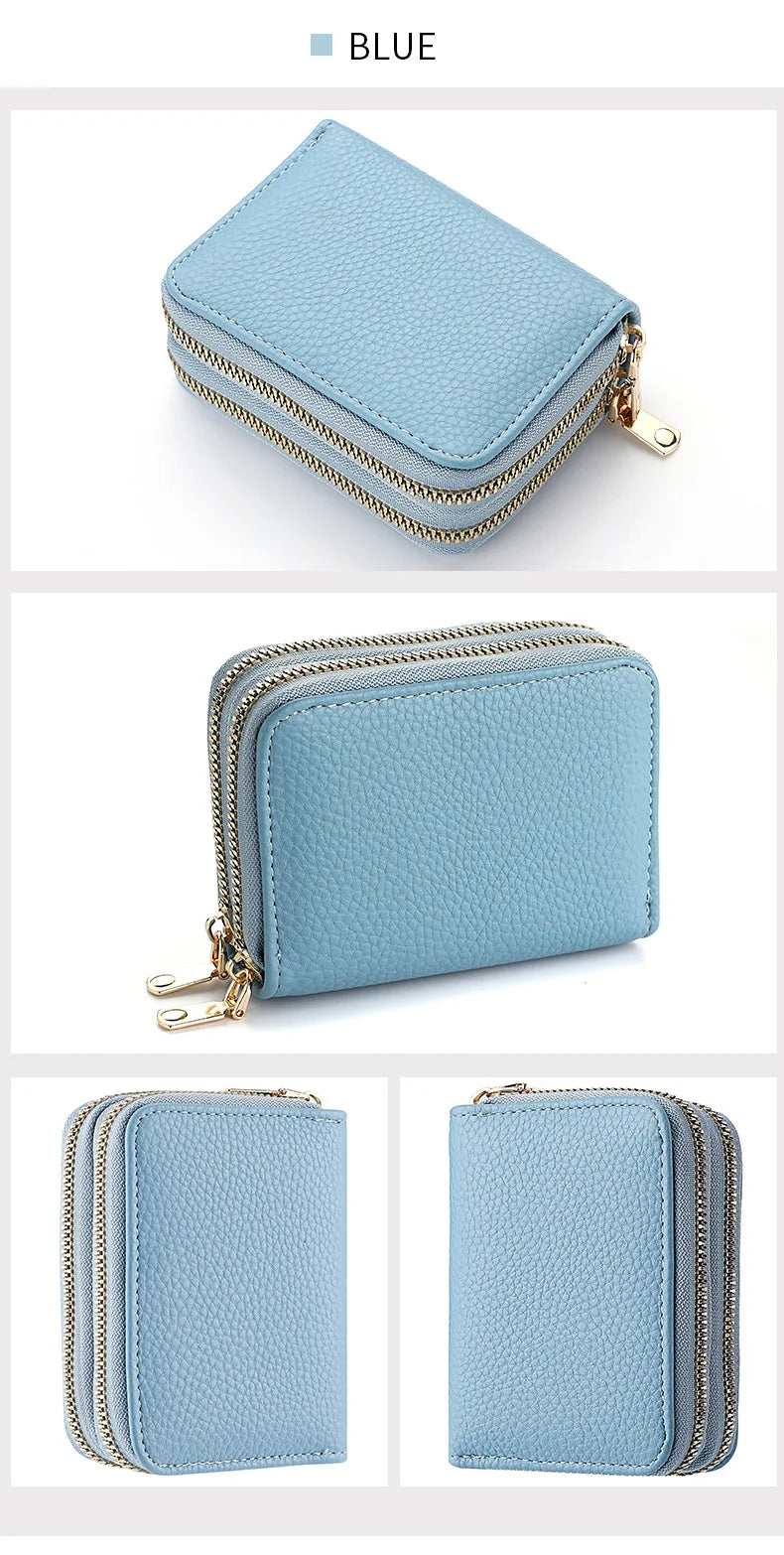 Women's Double Zipper Short Wallet – Fashion Credit Card Holder with Large Capacity Coin Purse