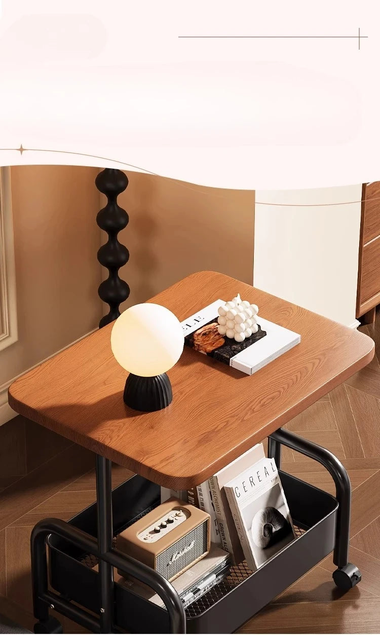 Rolling Laptop Desk & Sofa Side Table with Storage Basket