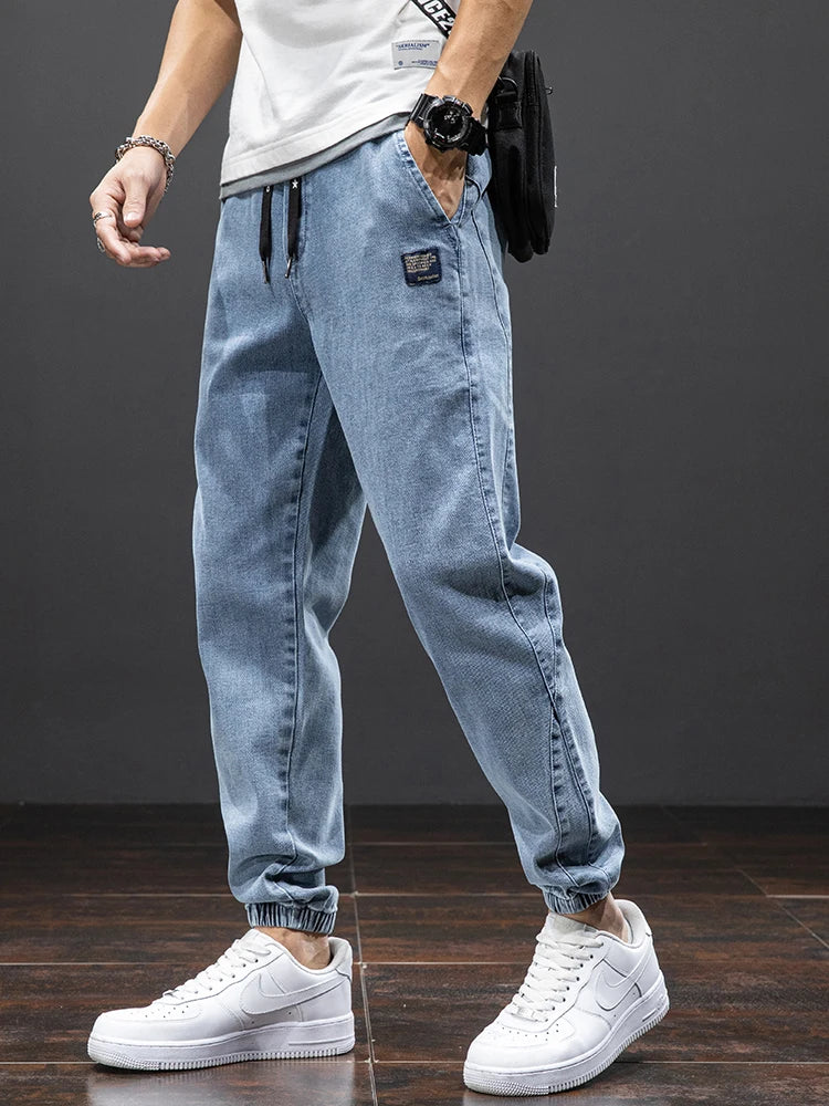 Men's Baggy Cargo Denim Jogger Pants — Streetwear Harem Jean Trousers Plus Size