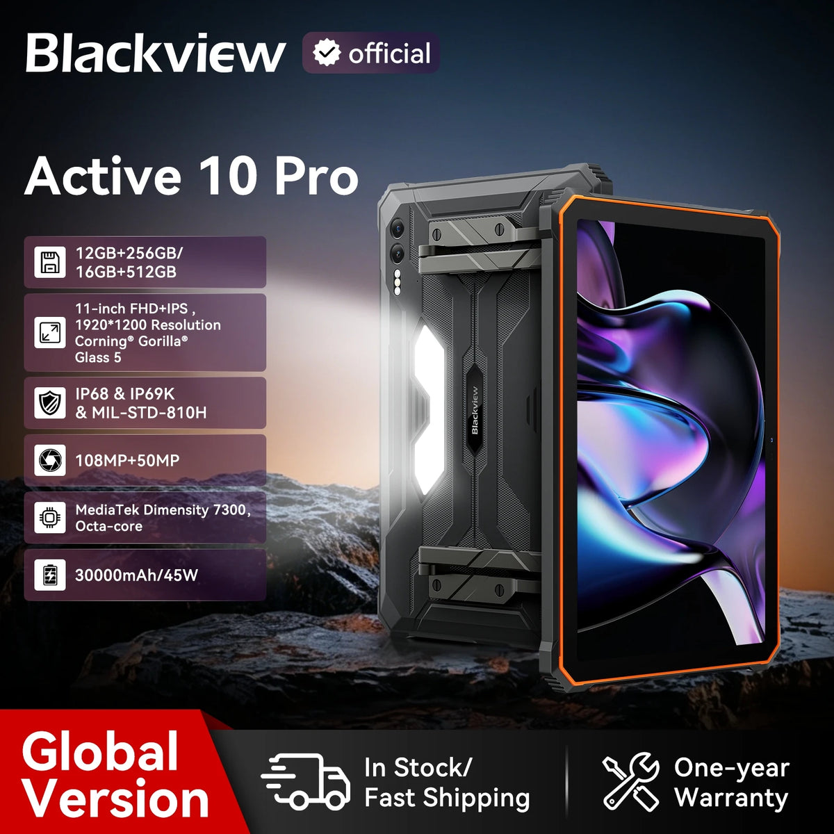 Blackview Active 10 Pro 11" Rugged Tablet – 5G, 12GB RAM, 512GB, 30000mAh, 108MP