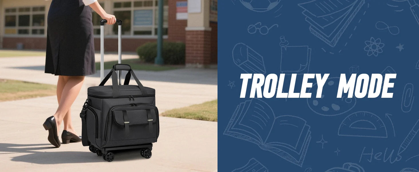Rolling Teacher Tote Bag with Wheels — 15.6" Laptop Trolley for Teachers & Commuters