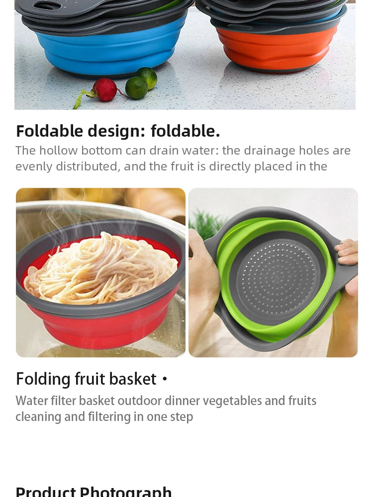 Foldable Silicone Colander Drain Basket — Collapsible