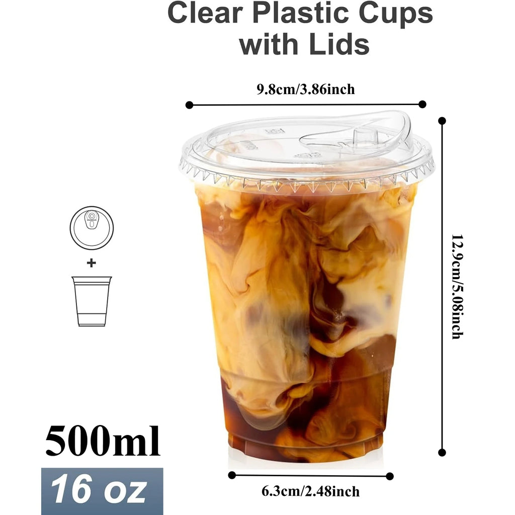 Clear Disposable Plastic Cups with Sip Lids – Iced Coffee & Smoothie Cups, 12/16/20oz, 20 or 50 Pack