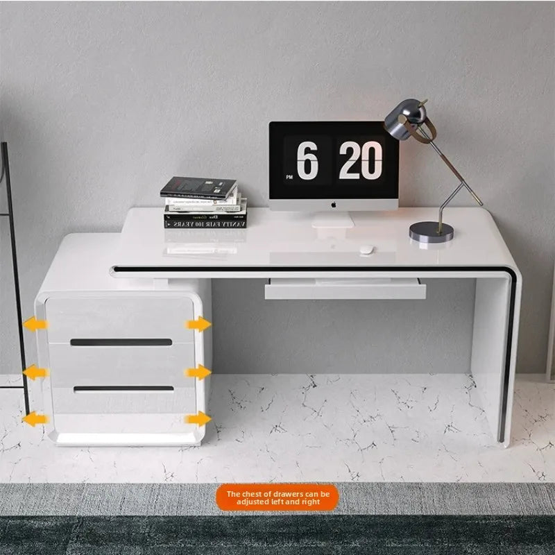 Modern Office Computer Desk with Cabinet & Keyboard Shelf — MDF Writing Workstation