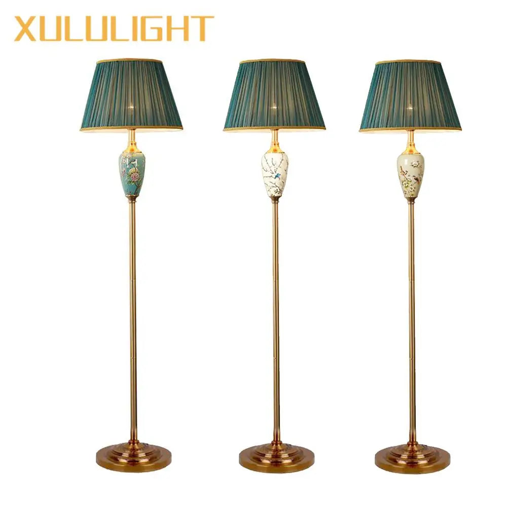 Ceramic Floor Lamp – Fabric Shade & LED Lighting