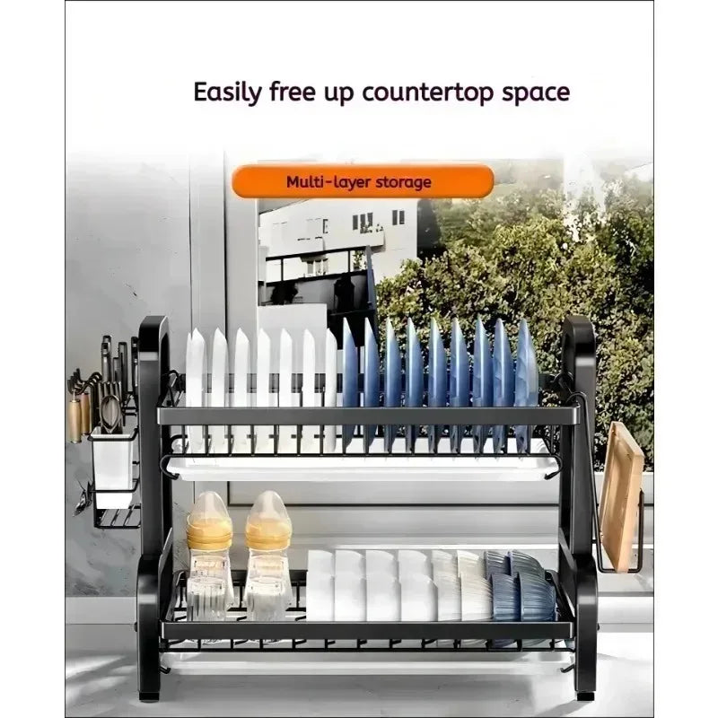 Layered Kitchen Dish Drain Rack & Tableware Sorting Shelf – Bowl, Chopstick & Utensil Organizer