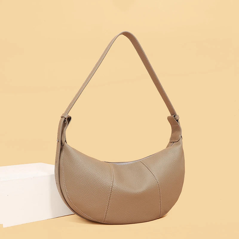 Badiman Genuine Cowhide Half-Moon Underarm Bag – Large Capacity Shoulder Crossbody Tote for Women