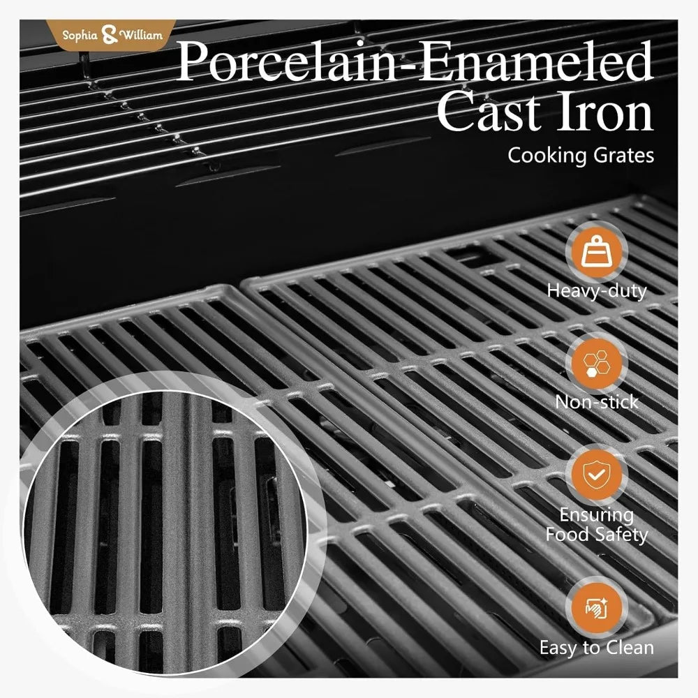 4-Burner Gas BBQ Grill with Side Burner | 42,000 BTU, 542 Sq. In., Porcelain Cast Iron Grates, Cabinet Style, Blue, Outdoor Cooking