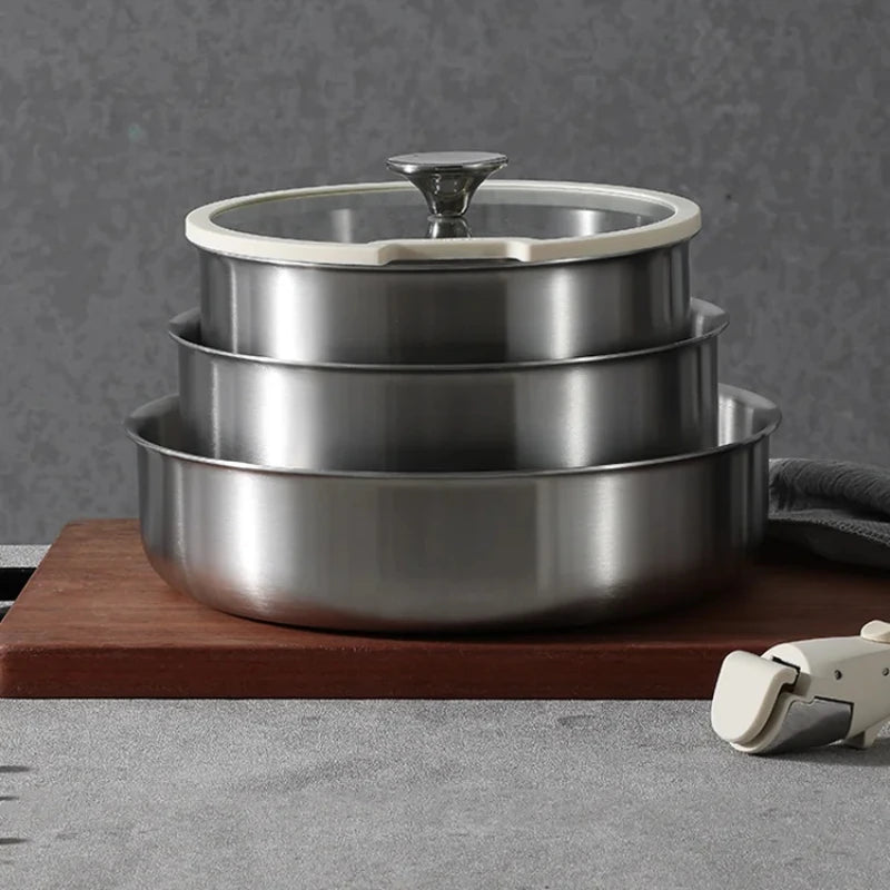 Stainless Steel Cookware Set – Detachable Handle & Nesting Design