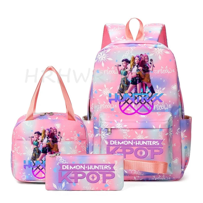 KPop Demon Hunter 3-Piece Backpack Set – School Bag, Shoulder Bag & Clutch