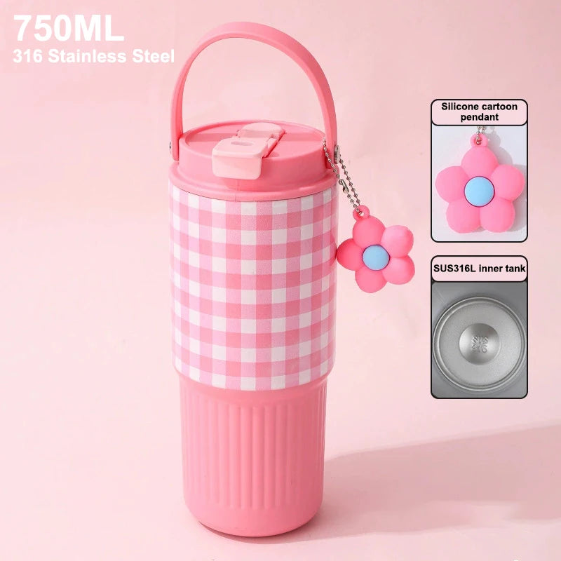 750ml 316 SS Vacuum Thermos Tumbler – Hot & Cold, Leakproof, Car Cup Holder Fit, Gift for Women, 6 Colors