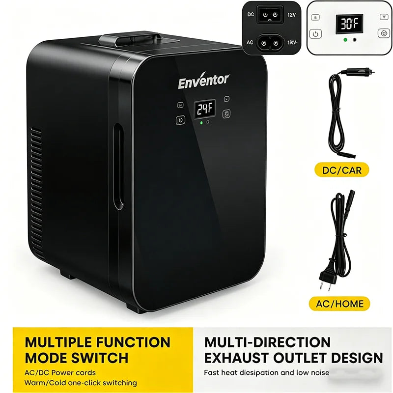 Enventor 10L Mini Car Refrigerator — Portable Skincare Fridge AC 120V/DC 12V Thermoelectric Cooler & Warmer for Camping