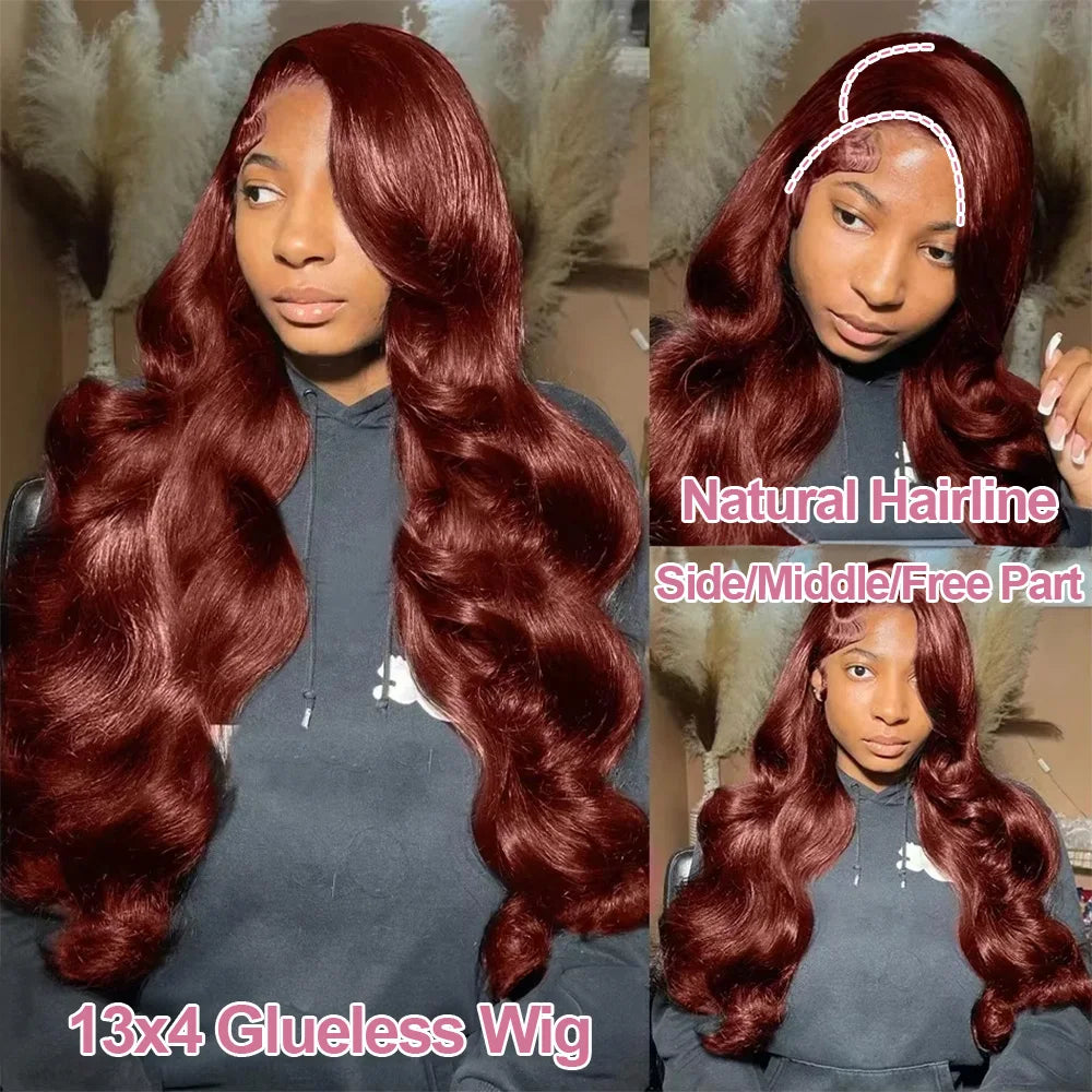 Reddish Brown Body Wave Glueless Wig | 250% Density 7x5 13x4 13x6 HD Lace Pre-Cut Wear & Go Human Hair