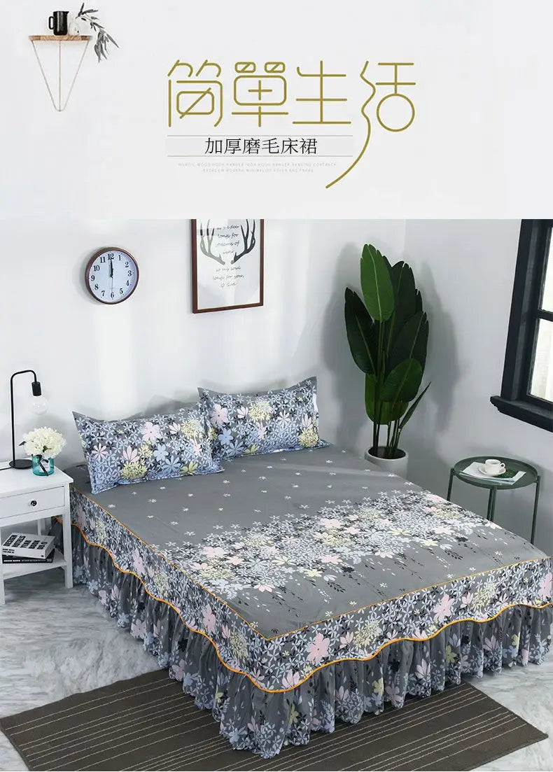 Cotton Quilted Bed Skirt – Double-Thickened Non-Slip Breathable Mattress Cover