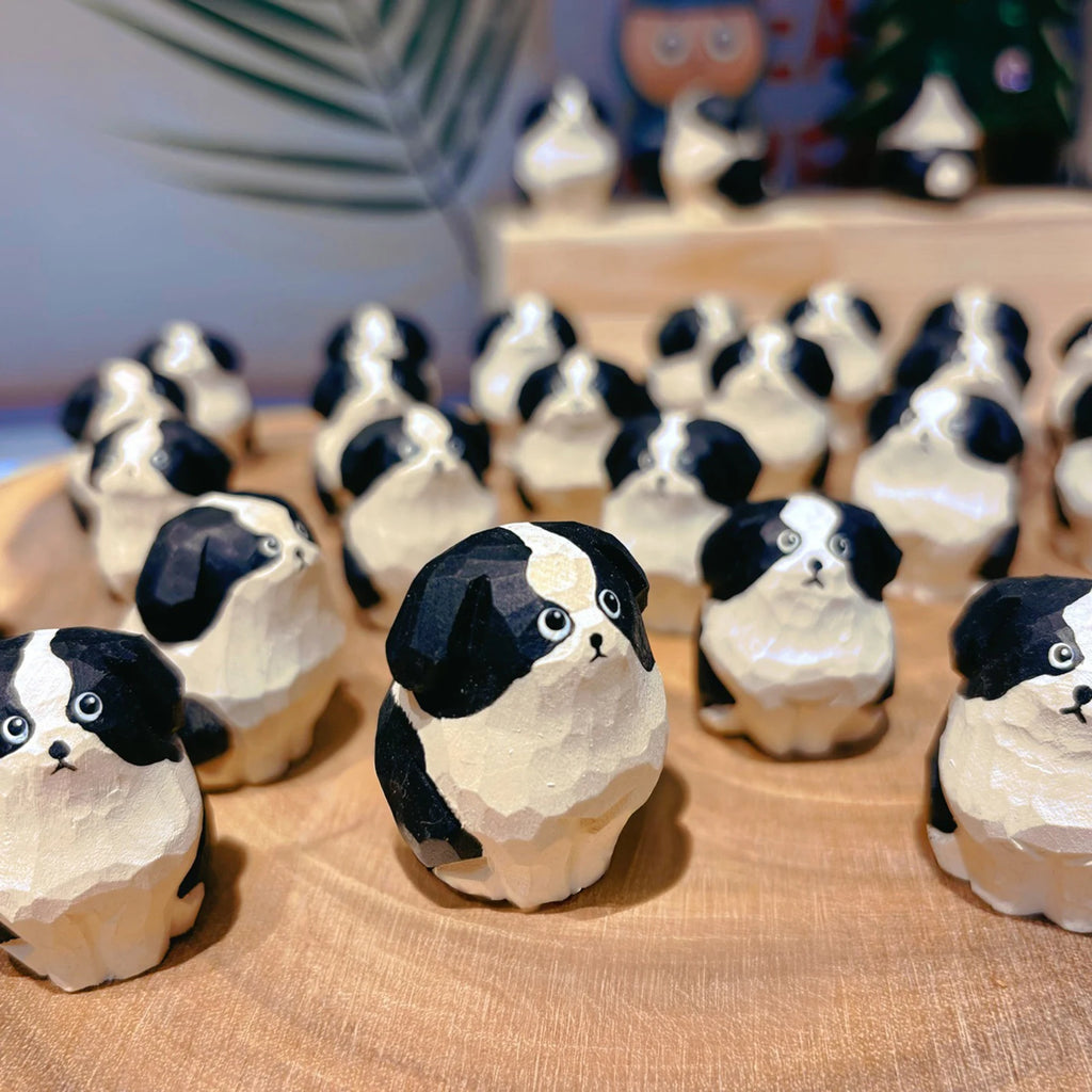 Hand-Carved Wooden Border Collie Figurine