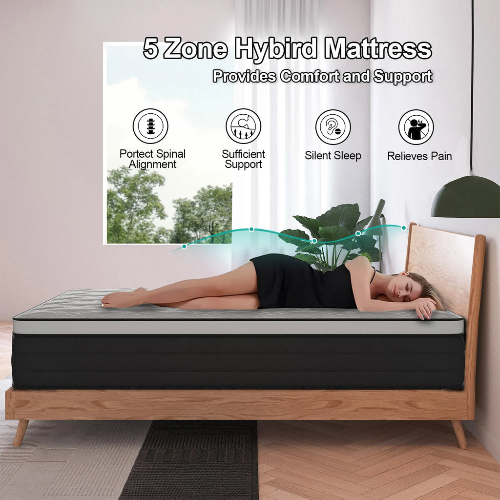 12"14" Gel Memory Foam Hybrid Pocket Spring Mattress Twin Full King Queen Bed Mattress In A Box, Medium Firm Motion Isolation