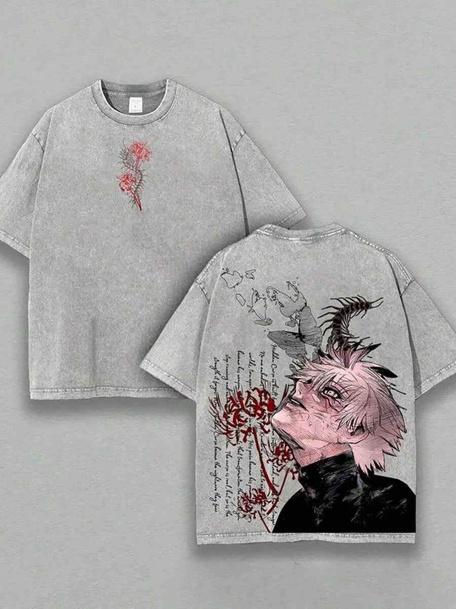 Kaneki Ken Tokyo Ghoul Anime Graphic T-Shirt — Washed Cotton Harajuku Retro Tee